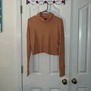 Wild Fable Women's Medium Peach Waffle Knit Long Sleeve Turtleneck Crop Top